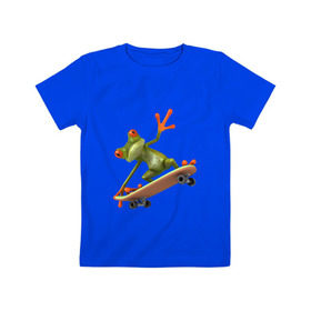 Детская футболка хлопок с принтом Лягушка на скейтборде в Екатеринбурге, 100% хлопок | круглый вырез горловины, полуприлегающий силуэт, длина до линии бедер | скейт | скейтбординг | спорт