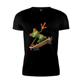 Мужская футболка премиум с принтом Лягушка на скейтборде в Екатеринбурге, 92% хлопок, 8% лайкра | приталенный силуэт, круглый вырез ворота, длина до линии бедра, короткий рукав | скейт | скейтбординг | спорт