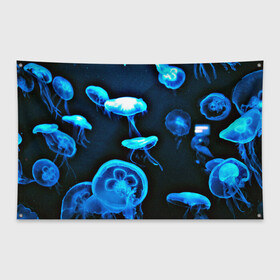 Флаг-баннер с принтом Meduse в Екатеринбурге, 100% полиэстер | размер 67 х 109 см, плотность ткани — 95 г/м2; по краям флага есть четыре люверса для крепления | вода | медузы | море | морские | океан