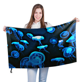 Флаг 3D с принтом Meduse в Екатеринбурге, 100% полиэстер | плотность ткани — 95 г/м2, размер — 67 х 109 см. Принт наносится с одной стороны | вода | медузы | море | морские | океан