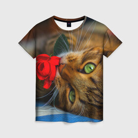 Женская футболка 3D с принтом Кошечка в Екатеринбурге, 100% полиэфир ( синтетическое хлопкоподобное полотно) | прямой крой, круглый вырез горловины, длина до линии бедер | животные | кот | кошка | милая