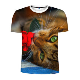 Мужская футболка 3D спортивная с принтом Кошечка в Екатеринбурге, 100% полиэстер с улучшенными характеристиками | приталенный силуэт, круглая горловина, широкие плечи, сужается к линии бедра | животные | кот | кошка | милая