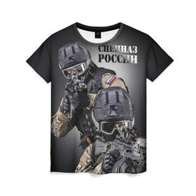 Женская футболка 3D с принтом Спецназ России в Екатеринбурге, 100% полиэфир ( синтетическое хлопкоподобное полотно) | прямой крой, круглый вырез горловины, длина до линии бедер | отряд | рф | специального назначения