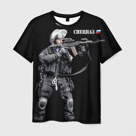 Мужская футболка 3D с принтом Спецназ России в Екатеринбурге, 100% полиэфир | прямой крой, круглый вырез горловины, длина до линии бедер | боец | отряд | специального назначения