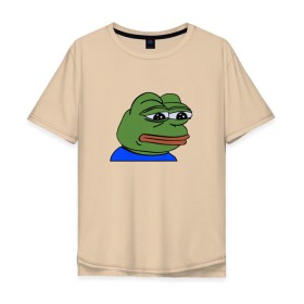 Мужская футболка хлопок Oversize с принтом sad frog в Екатеринбурге, 100% хлопок | свободный крой, круглый ворот, “спинка” длиннее передней части | pepe | грустная | мемы | пепе