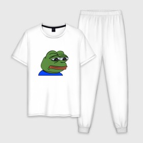 Мужская пижама хлопок с принтом sad frog в Екатеринбурге, 100% хлопок | брюки и футболка прямого кроя, без карманов, на брюках мягкая резинка на поясе и по низу штанин
 | Тематика изображения на принте: pepe | грустная | мемы | пепе