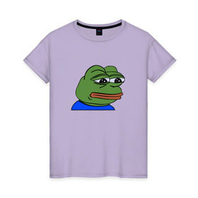 Женская футболка хлопок с принтом sad frog в Екатеринбурге, 100% хлопок | прямой крой, круглый вырез горловины, длина до линии бедер, слегка спущенное плечо | pepe | грустная | мемы | пепе