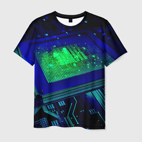 Мужская футболка 3D с принтом Процессор в Екатеринбурге, 100% полиэфир | прямой крой, круглый вырез горловины, длина до линии бедер | ит | компьютер | микросхема | пк | процессор