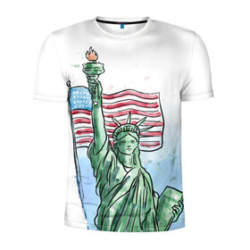 Мужская футболка 3D спортивная с принтом Статуя свободы в Екатеринбурге, 100% полиэстер с улучшенными характеристиками | приталенный силуэт, круглая горловина, широкие плечи, сужается к линии бедра | 