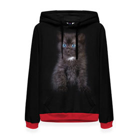 Женская толстовка 3D с принтом Чёрный котёнок в Екатеринбурге, 100% полиэстер  | двухслойный капюшон со шнурком для регулировки, мягкие манжеты на рукавах и по низу толстовки, спереди карман-кенгуру с мягким внутренним слоем. | киска | кот | кошка