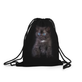 Рюкзак-мешок 3D с принтом Чёрный котёнок в Екатеринбурге, 100% полиэстер | плотность ткани — 200 г/м2, размер — 35 х 45 см; лямки — толстые шнурки, застежка на шнуровке, без карманов и подкладки | Тематика изображения на принте: киска | кот | кошка