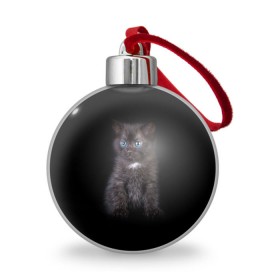 Ёлочный шар с принтом Чёрный котёнок в Екатеринбурге, Пластик | Диаметр: 77 мм | Тематика изображения на принте: киска | кот | кошка