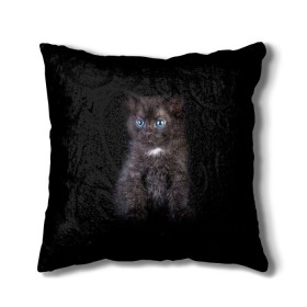 Подушка 3D с принтом Чёрный котёнок в Екатеринбурге, наволочка – 100% полиэстер, наполнитель – холлофайбер (легкий наполнитель, не вызывает аллергию). | состоит из подушки и наволочки. Наволочка на молнии, легко снимается для стирки | киска | кот | кошка