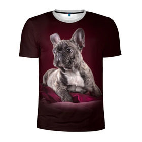 Мужская футболка 3D спортивная с принтом Бульдог в Екатеринбурге, 100% полиэстер с улучшенными характеристиками | приталенный силуэт, круглая горловина, широкие плечи, сужается к линии бедра | бульдог | кутёнок | прикольные картинки | собака | щенок