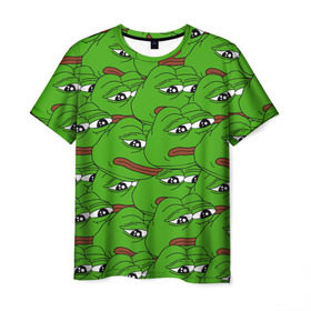 Мужская футболка 3D с принтом Sad frogs в Екатеринбурге, 100% полиэфир | прямой крой, круглый вырез горловины, длина до линии бедер | frog | грустная | жаба | мем | мемы