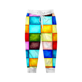 Детские брюки 3D с принтом Patterns в Екатеринбурге, 100% полиэстер | манжеты по низу, эластичный пояс регулируется шнурком, по бокам два кармана без застежек, внутренняя часть кармана из мелкой сетки | квадраты | плитка | разноцветный