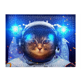 Обложка для студенческого билета с принтом Кот космонавт в Екатеринбурге, натуральная кожа | Размер: 11*8 см; Печать на всей внешней стороне | кот | кошка | скафандр