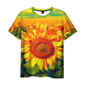 Мужская футболка 3D с принтом Подсолнухи в Екатеринбурге, 100% полиэфир | прямой крой, круглый вырез горловины, длина до линии бедер | лето | подсолнух | солнце | цветы