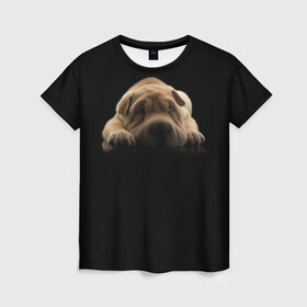 Женская футболка 3D с принтом Щенок Sharpey в Екатеринбурге, 100% полиэфир ( синтетическое хлопкоподобное полотно) | прямой крой, круглый вырез горловины, длина до линии бедер | кутёнок | прикольные картинки | собака | шарпей | щенок