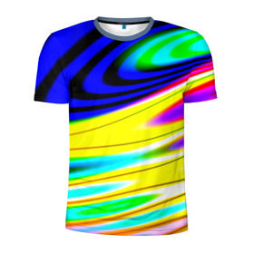 Мужская футболка 3D спортивная с принтом Волны красок в Екатеринбурге, 100% полиэстер с улучшенными характеристиками | приталенный силуэт, круглая горловина, широкие плечи, сужается к линии бедра | разводы | цветной | яркий