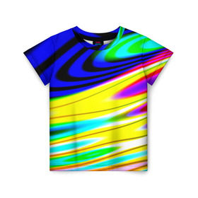 Детская футболка 3D с принтом Волны красок в Екатеринбурге, 100% гипоаллергенный полиэфир | прямой крой, круглый вырез горловины, длина до линии бедер, чуть спущенное плечо, ткань немного тянется | разводы | цветной | яркий