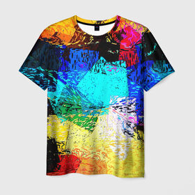 Мужская футболка 3D с принтом Заплатки в Екатеринбурге, 100% полиэфир | прямой крой, круглый вырез горловины, длина до линии бедер | пятна | цветные | яркие