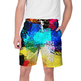 Мужские шорты 3D с принтом Заплатки в Екатеринбурге,  полиэстер 100% | прямой крой, два кармана без застежек по бокам. Мягкая трикотажная резинка на поясе, внутри которой широкие завязки. Длина чуть выше колен | пятна | цветные | яркие
