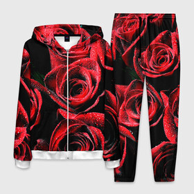 Мужской костюм 3D с принтом Розы в Екатеринбурге, 100% полиэстер | Манжеты и пояс оформлены тканевой резинкой, двухслойный капюшон со шнурком для регулировки, карманы спереди | алый | красный | роса | фото | цветы