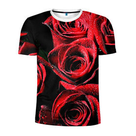Мужская футболка 3D спортивная с принтом Розы в Екатеринбурге, 100% полиэстер с улучшенными характеристиками | приталенный силуэт, круглая горловина, широкие плечи, сужается к линии бедра | алый | красный | роса | фото | цветы
