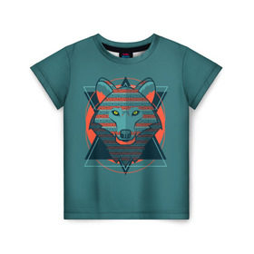 Детская футболка 3D с принтом Волк в Екатеринбурге, 100% гипоаллергенный полиэфир | прямой крой, круглый вырез горловины, длина до линии бедер, чуть спущенное плечо, ткань немного тянется | арт | волк | глаза | искусство | красный | синий | стилизация | треугольники | цвет