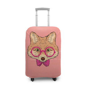 Чехол для чемодана 3D с принтом Лиса в Екатеринбурге, 86% полиэфир, 14% спандекс | двустороннее нанесение принта, прорези для ручек и колес | бантик | белый | горошек | жёлтый | коричневый | красный | лиса в очках | оранжевый | очки | розовый | цвет
