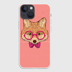 Чехол для iPhone 13 mini с принтом Лиса в Екатеринбурге,  |  | бантик | белый | горошек | жёлтый | коричневый | красный | лиса в очках | оранжевый | очки | розовый | цвет