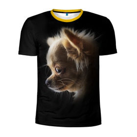 Мужская футболка 3D спортивная с принтом Чихуахуа в Екатеринбурге, 100% полиэстер с улучшенными характеристиками | приталенный силуэт, круглая горловина, широкие плечи, сужается к линии бедра | голова животного | прикольные картинки | собака | чихуахуа | щенок