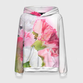 Женская толстовка 3D с принтом Белые и розовые цветы в Екатеринбурге, 100% полиэстер  | двухслойный капюшон со шнурком для регулировки, мягкие манжеты на рукавах и по низу толстовки, спереди карман-кенгуру с мягким внутренним слоем. | лепестки | прикольные картинки | цветочки | цветы