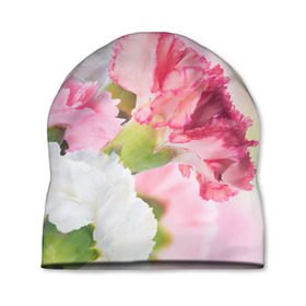 Шапка 3D с принтом Белые и розовые цветы в Екатеринбурге, 100% полиэстер | универсальный размер, печать по всей поверхности изделия | лепестки | прикольные картинки | цветочки | цветы