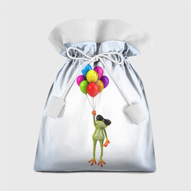 Подарочный 3D мешок с принтом Лягушка на воздушных шарах в Екатеринбурге, 100% полиэстер | Размер: 29*39 см | Тематика изображения на принте: 