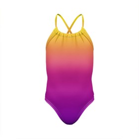 Детский купальник 3D с принтом Чёткий градиент в Екатеринбурге, Полиэстер 85%, Спандекс 15% | Слитный крой, подклад по переду изделия, узкие бретели | cs:go | градиент | диджей | желтый | музыка | розовый | синий | фиолетовый | чёткий