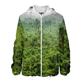 Мужская куртка 3D с принтом Потрясающие тропики в Екатеринбурге, ткань верха — 100% полиэстер, подклад — флис | прямой крой, подол и капюшон оформлены резинкой с фиксаторами, два кармана без застежек по бокам, один большой потайной карман на груди. Карман на груди застегивается на липучку | деревья | джунгли | зелень | красиво | лес | пейзаж | фото