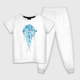 Детская пижама хлопок с принтом Синяя медуза в Екатеринбурге, 100% хлопок |  брюки и футболка прямого кроя, без карманов, на брюках мягкая резинка на поясе и по низу штанин
 | красота | медуза | море | рисунок | синий | стиль | щупальца