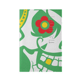 Обложка для паспорта матовая кожа с принтом Мексиканский череп в Екатеринбурге, натуральная матовая кожа | размер 19,3 х 13,7 см; прозрачные пластиковые крепления | Тематика изображения на принте: 