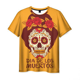 Мужская футболка 3D с принтом Мексиканский череп в Екатеринбурге, 100% полиэфир | прямой крой, круглый вырез горловины, длина до линии бедер | cobwebs | color | day of the dead | dead | death | eyes | girl | holiday | makeup | mask | mexican skull | mexico | ornament | pattern | взгляд | девушка | день мертвых | макияж | маска | мексика | мексиканский череп | мертвецов | орнамент | паутина | пра