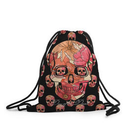 Рюкзак-мешок 3D с принтом Мексиканский череп в Екатеринбурге, 100% полиэстер | плотность ткани — 200 г/м2, размер — 35 х 45 см; лямки — толстые шнурки, застежка на шнуровке, без карманов и подкладки | день мертвых | мексика | паттерн | традиция | узоры | цветы