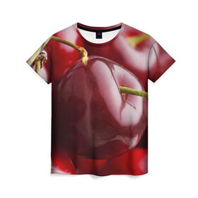 Женская футболка 3D с принтом Черешня в Екатеринбурге, 100% полиэфир ( синтетическое хлопкоподобное полотно) | прямой крой, круглый вырез горловины, длина до линии бедер | вишня | черешня