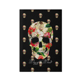 Обложка для паспорта матовая кожа с принтом Мексиканский череп в Екатеринбурге, натуральная матовая кожа | размер 19,3 х 13,7 см; прозрачные пластиковые крепления | Тематика изображения на принте: день мертвых | мексика | паттерн | темный | традция | узоры | цветочный | цветы