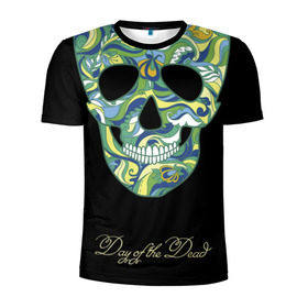 Мужская футболка 3D спортивная с принтом Мексиканский череп в Екатеринбурге, 100% полиэстер с улучшенными характеристиками | приталенный силуэт, круглая горловина, широкие плечи, сужается к линии бедра | день мертвых | мексика | разноцветный | традиция | узоры | цветы | черный | яркий