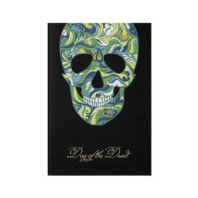 Обложка для паспорта матовая кожа с принтом Мексиканский череп в Екатеринбурге, натуральная матовая кожа | размер 19,3 х 13,7 см; прозрачные пластиковые крепления | Тематика изображения на принте: день мертвых | мексика | разноцветный | традиция | узоры | цветы | черный | яркий
