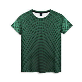 Женская футболка 3D с принтом Парящие кружки в Екатеринбурге, 100% полиэфир ( синтетическое хлопкоподобное полотно) | прямой крой, круглый вырез горловины, длина до линии бедер | Тематика изображения на принте: абстракция | зеленый | круги | объем | стиль | тень