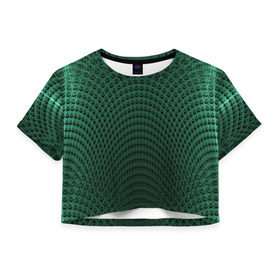 Женская футболка 3D укороченная с принтом Парящие кружки в Екатеринбурге, 100% полиэстер | круглая горловина, длина футболки до линии талии, рукава с отворотами | Тематика изображения на принте: абстракция | зеленый | круги | объем | стиль | тень