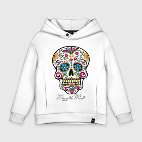 Детское худи Oversize хлопок с принтом Мексиканский череп в Екатеринбурге, френч-терри — 70% хлопок, 30% полиэстер. Мягкий теплый начес внутри —100% хлопок | боковые карманы, эластичные манжеты и нижняя кромка, капюшон на магнитной кнопке | color | day of the dead | dead | death | holiday | mexican skull | mexico | ornament | pattern | день мертвых | мексика | мексиканский череп | мертвецов | орнамент | праздник | узоры | цветы