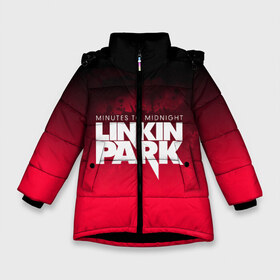 Зимняя куртка для девочек 3D с принтом Linkin Park в Екатеринбурге, ткань верха — 100% полиэстер; подклад — 100% полиэстер, утеплитель — 100% полиэстер. | длина ниже бедра, удлиненная спинка, воротник стойка и отстегивающийся капюшон. Есть боковые карманы с листочкой на кнопках, утяжки по низу изделия и внутренний карман на молнии. 

Предусмотрены светоотражающий принт на спинке, радужный светоотражающий элемент на пуллере молнии и на резинке для утяжки. | linkin park